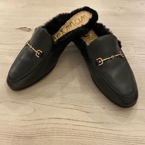 Sam Edelman Linnie Leather Faux Fur Trimmed Mules size 8.5 brand new - Rare find